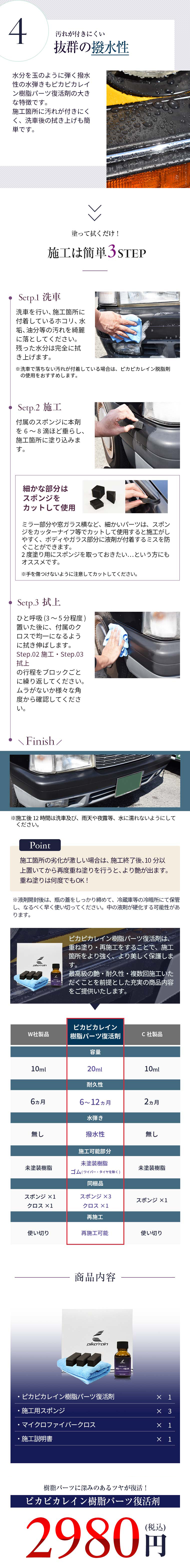 ピカピカレイン 樹脂パーツ復活剤[TOP-PLA] | 消耗品 | 車ガラスコーティング剤のピカピカレイン